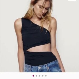Zara Black Asymmetrical Bodysuit